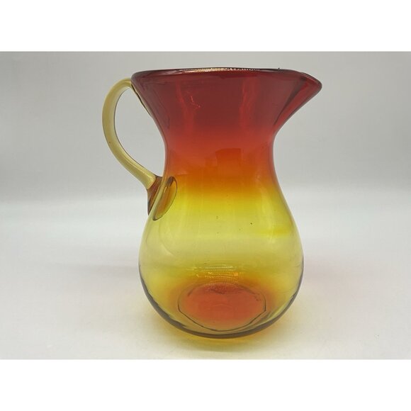 Amberina Hand Blown Art Glass 7 Inch Pitcher with Applied Handle Serve Ware - Picture 11 of 16